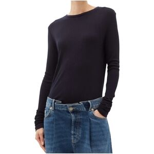 Raey Fine Knit Organic Wool Classic Long Sleeve Navy Top